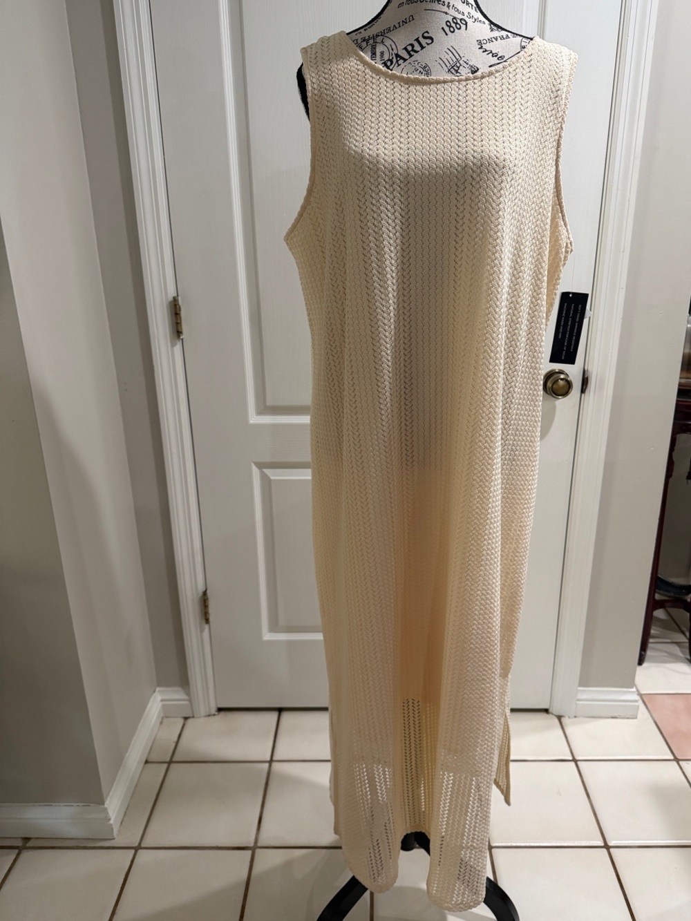 Investments Cream Open-Weave Sleeveless Maxi Dress